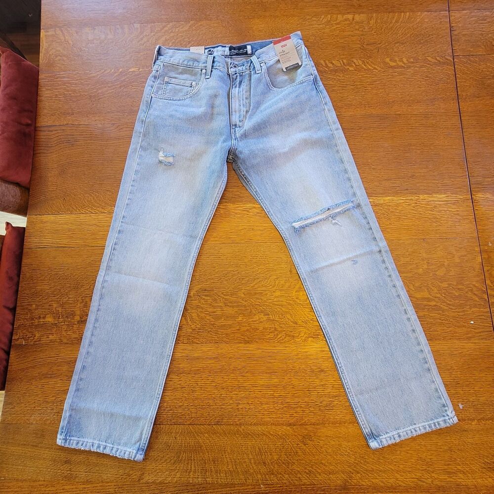 Levi's SilverTab Straight Light Blue Denim Distressed Relaxed Fit Jeans